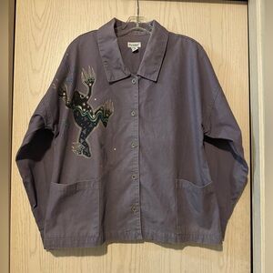 Vintage 90s Picánte Painted Frog Purple Art to Wear 100% Cotton Chore Coat Small